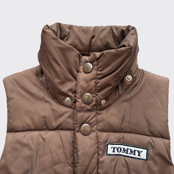 Tommy Jeans Vintage Brown Padded Vest Faux Fur Hood Removable Size S - Picture 8 of 15